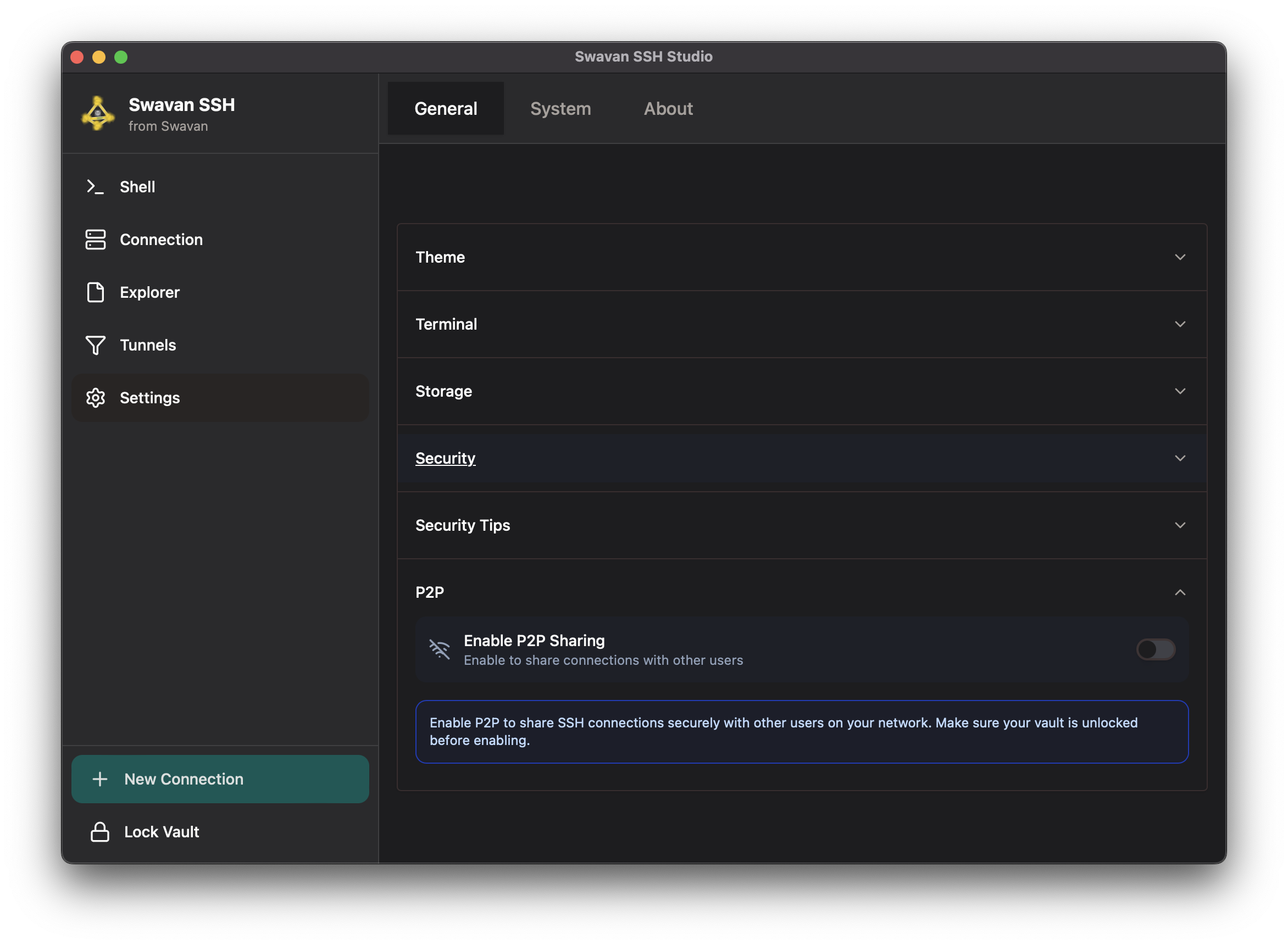 P2P Sharing Settings