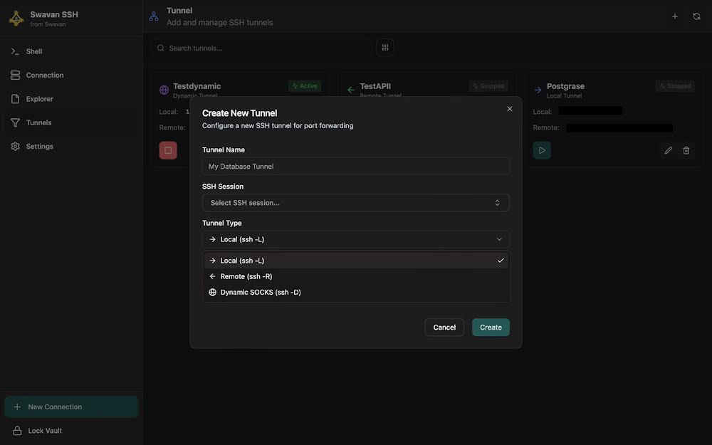 Create Tunnel Dialog