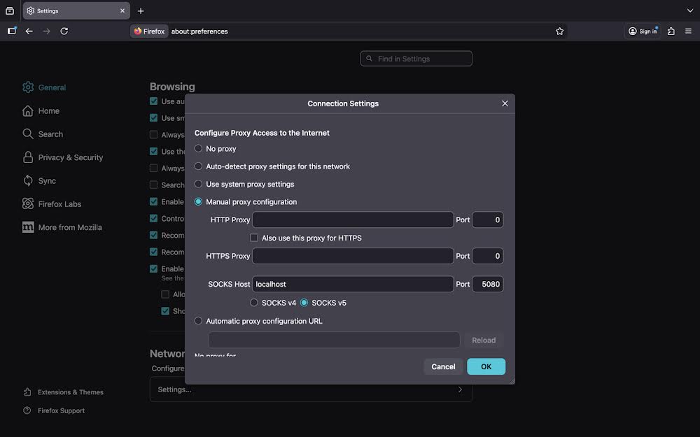 Browser Proxy Configuration