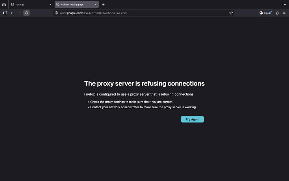 Browser Error When Proxy Unavailable