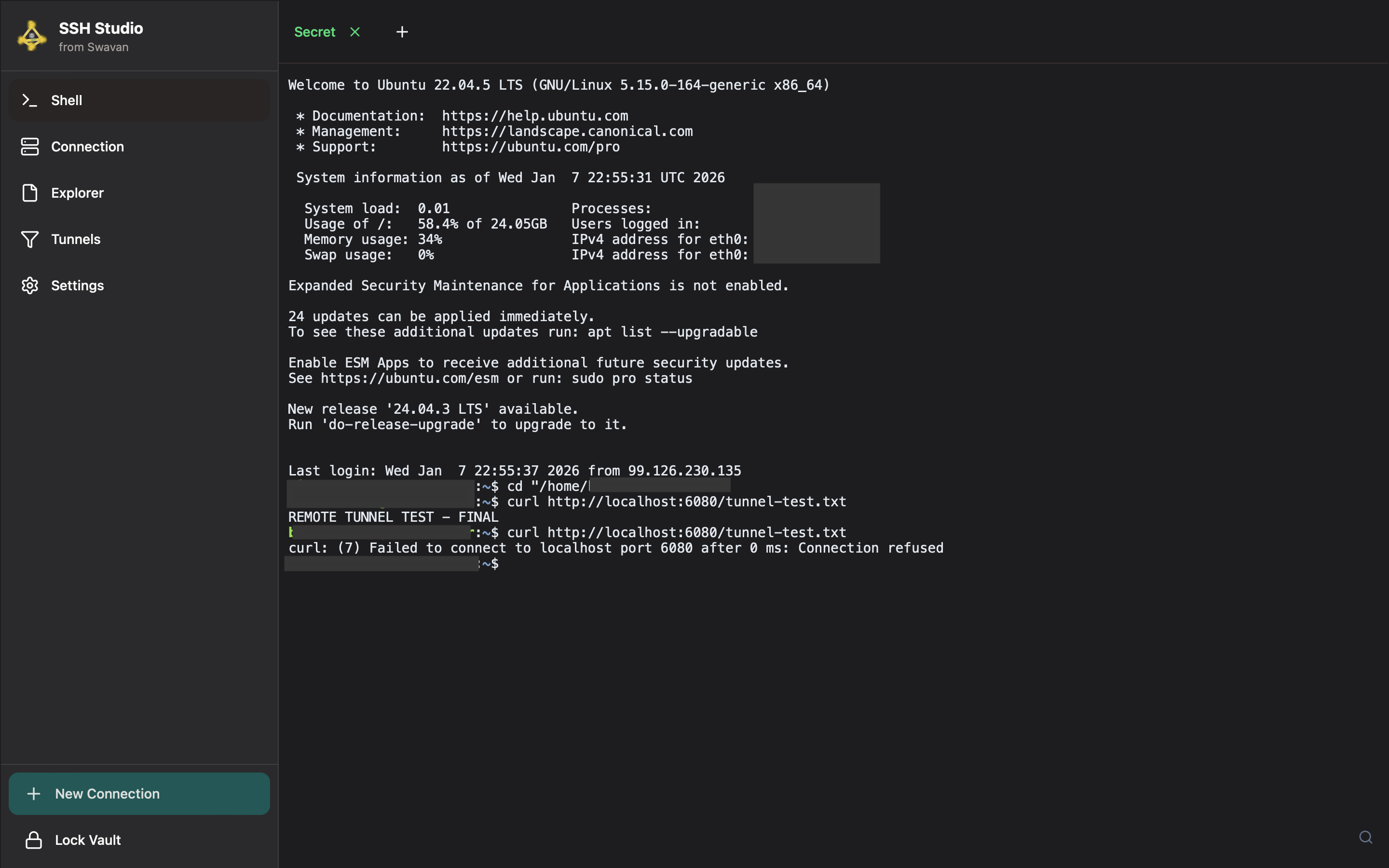 Tunnel Not Working When Stopped